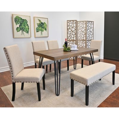 Amisos 6-Piece Dining Set Hairpin Table, 4 Chairs, Bench, 3 Colors