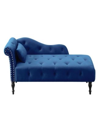 Elegant Velvet Chaise Lounge with Tufted Buttons and Solid Wood Legs