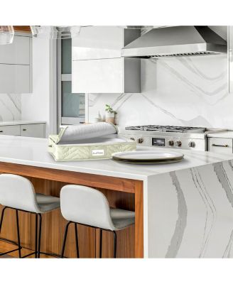 Quilted China Platter Storage Case with Handles & Felt Dividers (Beige)