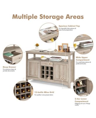  46" MDF Wine Rack, Open Shelf, Adjustable Shelves, Utility Drawer, Anti-Tip Buffet Sideboard Cabinet