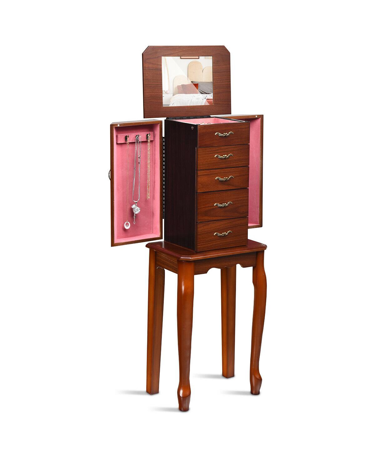 Large Storage Capacity Jewelry Cabinet with 5 Drawers - Brown