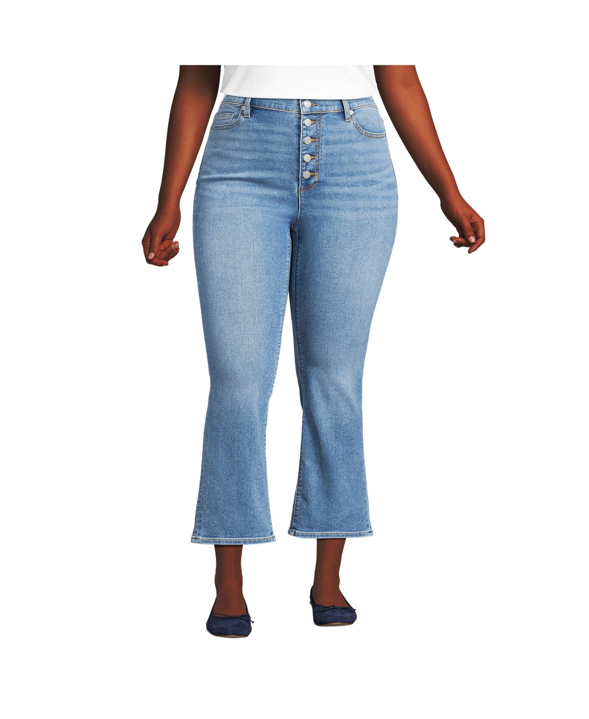 Plus Size Recover High Rise Button Front Kick Flare Crop Jeans - Beau blue