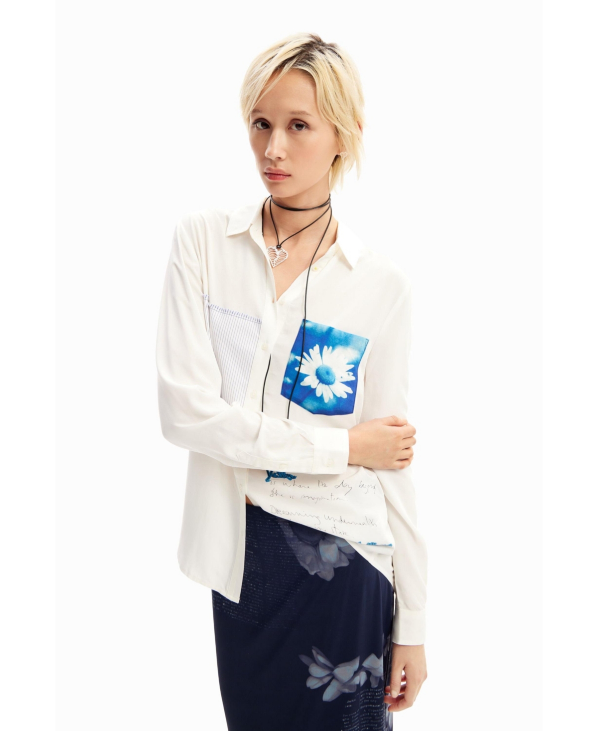 Desigual Women's Patchwork pocket daisy shirt