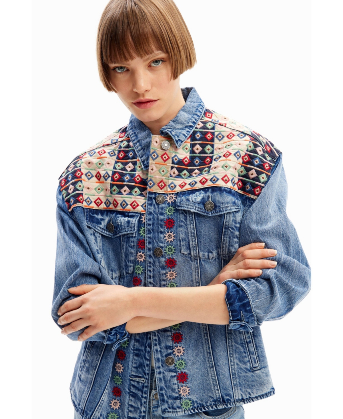 Desigual Women's Embroidered denim trucker jacket
