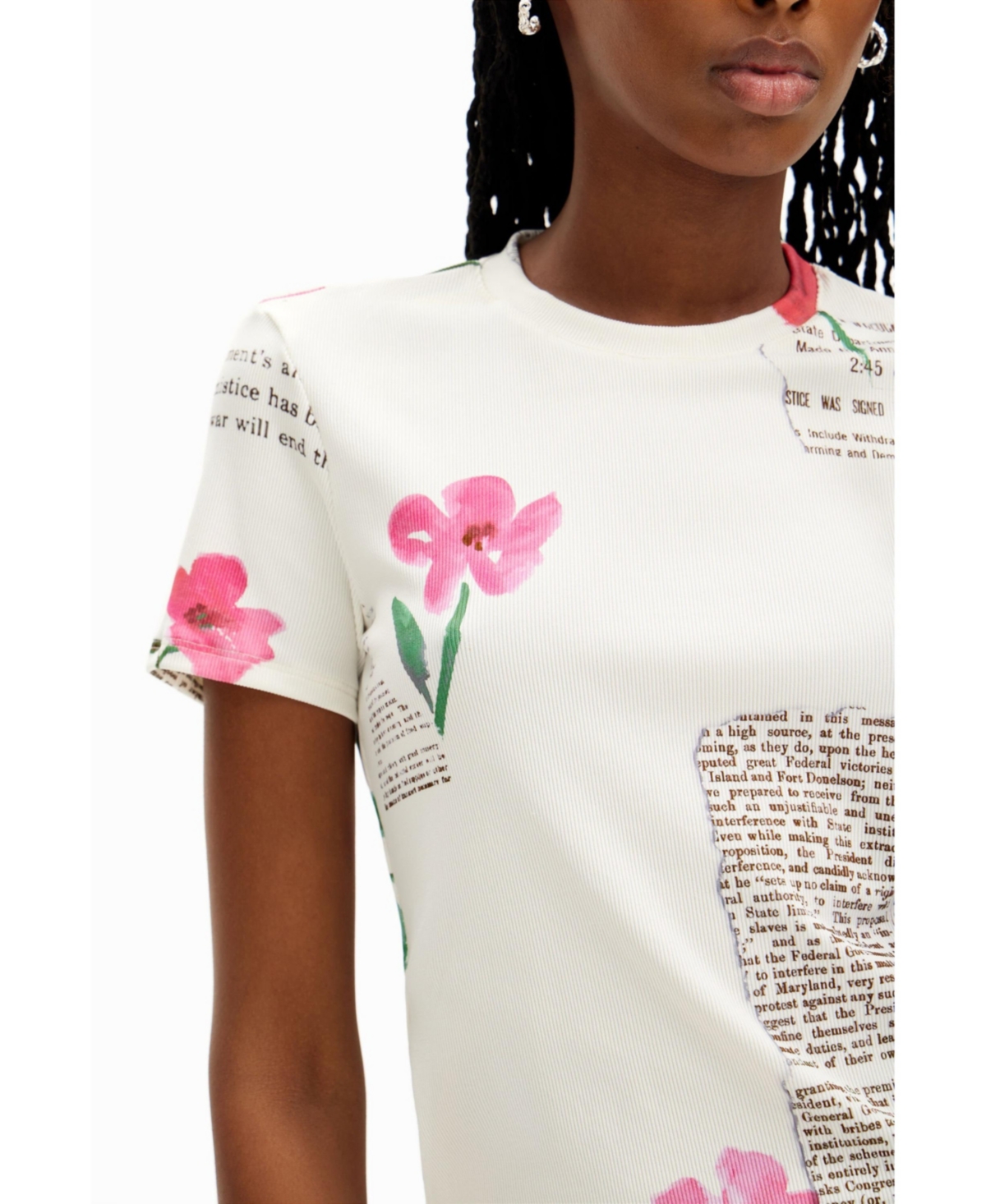 Desigual Women's Floral newspaper T-shirt