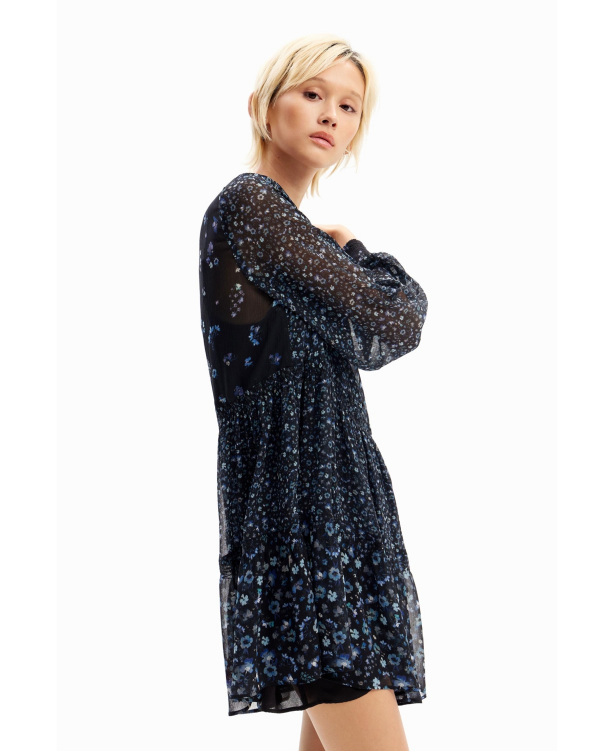 Desigual Women's Short floral chiffon dress
