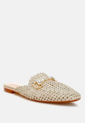 Womens Roboma Metallic Woven Diamante Mules