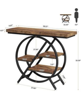 Console Table, 39.4-Inch Entryway Table with Thickened Tabletop, 4- Tier Industrial Narrow Hallway Sofa Table with Geometric Metal Frame for Living Room, Entryway
