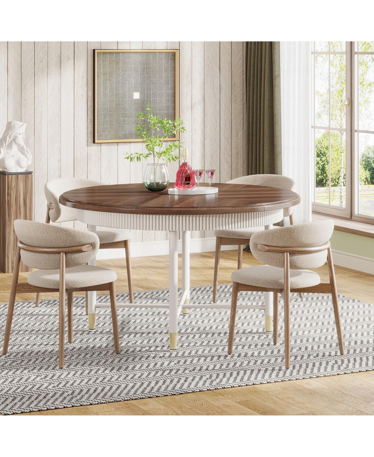 Tribesigns 47-Inch Round Dining Table, Rustic Kitchen Table for 4-6 Person, Dining Room Table with Solid Metal Frame, Vintage Dinner Table for Dining