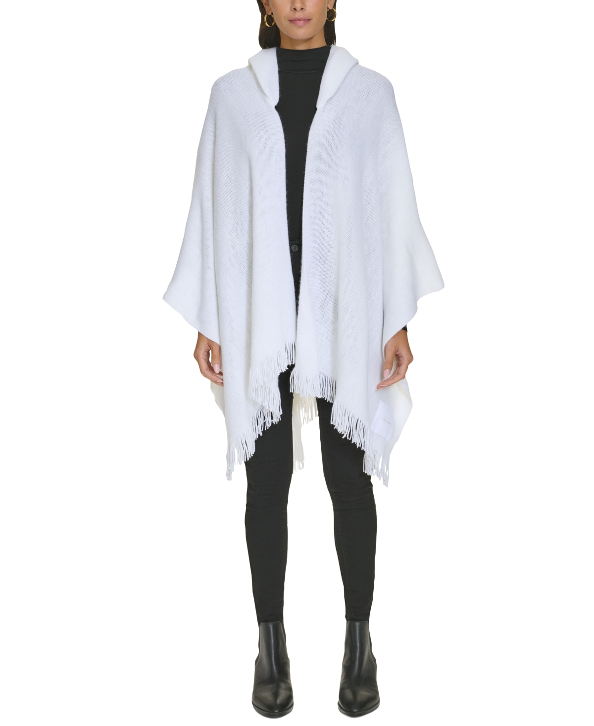 Calvin Klein Women's Hooded Fringe-trim Shawl In Cream
