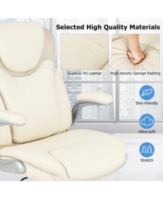 Ergonomic Office PU Leather Executive Chair with Flip-up Armrests and Rocking Function