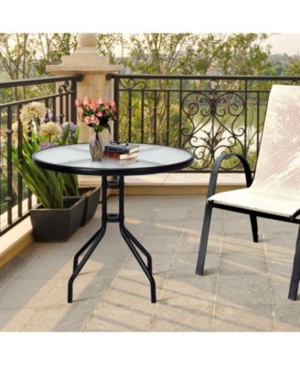 32 Inch Outdoor Patio Round Tempered Glass Top Table with Umbrella Hole