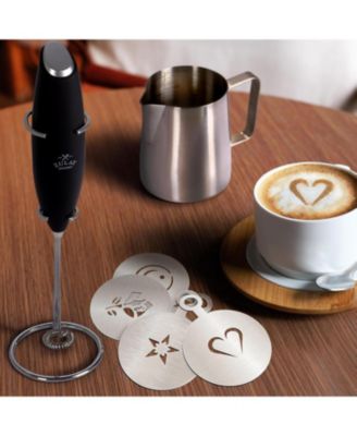 Milk Frother Pitcher Stencil Stirrer Set