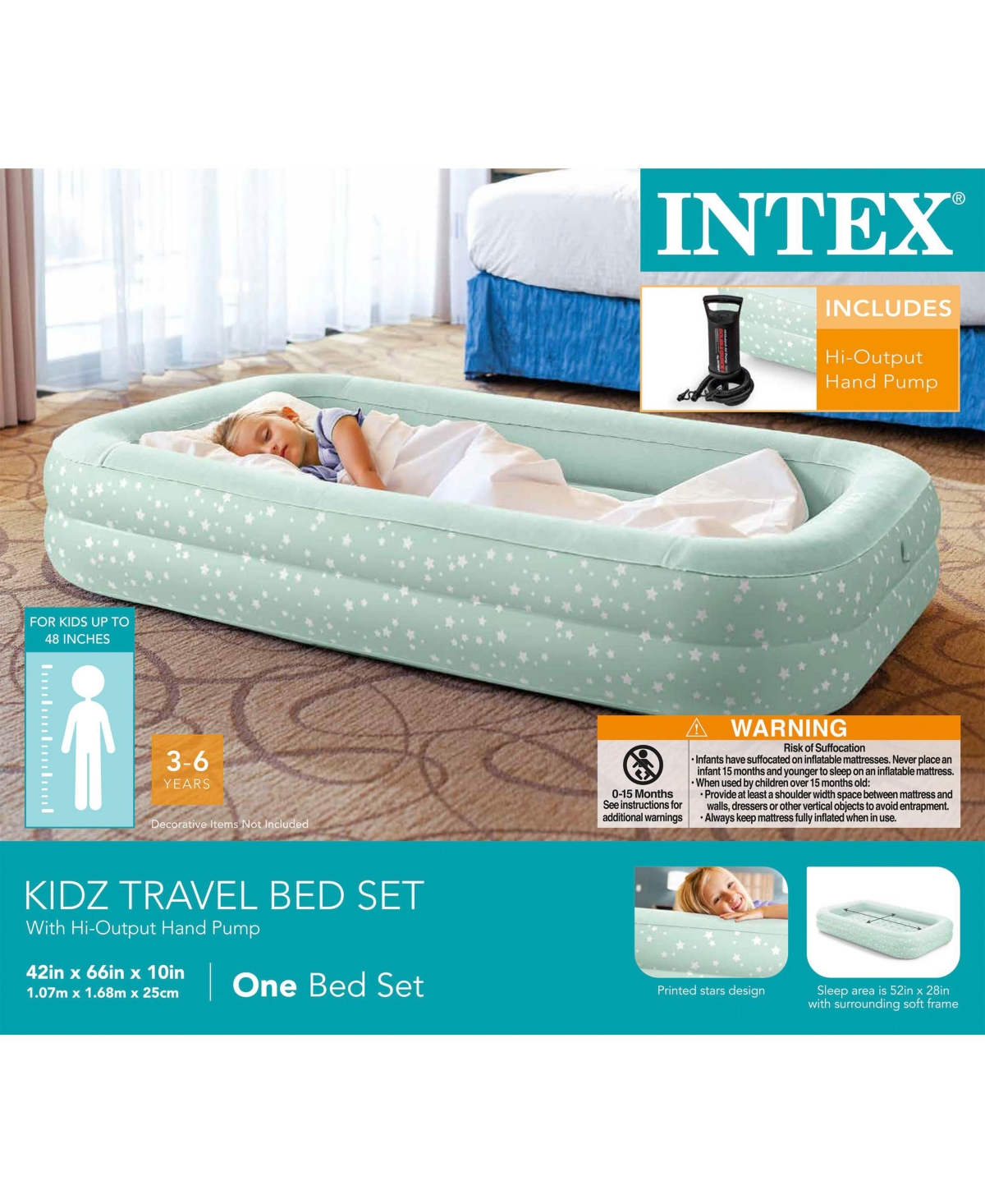Intex Kids Travel Inflatable Air Mattress with Raised Sides & Hand Pump (2 Pack)