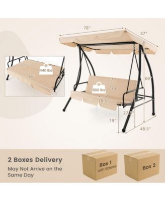 2-Seat Outdoor Convertible Swing Chair with Flat Bed and Adjustable Canopy