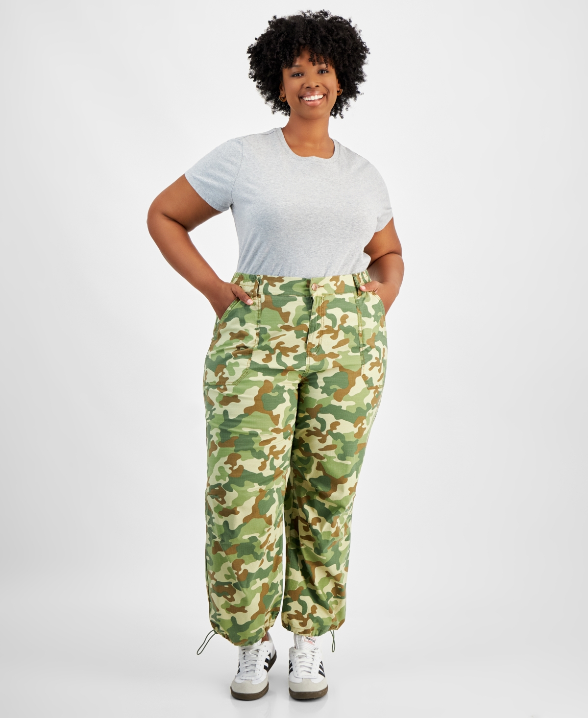 Trendy Plus Camouflage Parachute Pants - Camo