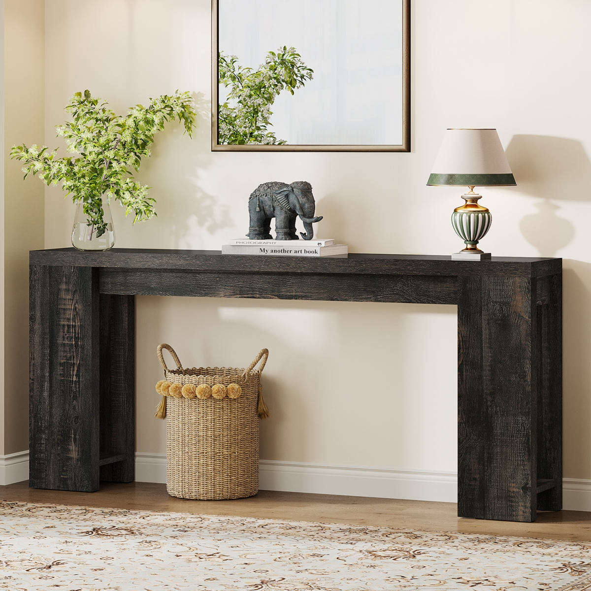 Tribesigns 70.9-Inch Long Console Table, Farmhouse Wooden Entryway Sofa Table Behind Couch