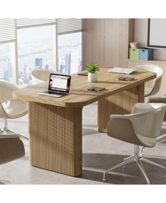 62" Executive Desk, Large Computer Office Desk with Double Pedestal, Modern Simple Style Natural Wood Top Rectangle Writing Desk