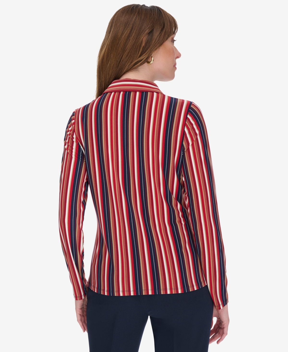Tommy Hilfiger Women's Striped Button Down In Chili Mult
