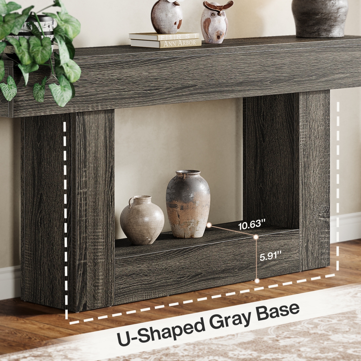 Tribesigns 63" Console Table, Farmhouse 2-Tier Entryway Table with U-Shaped Base, Narrow Long Wood Sofa Table Behind Couch Table