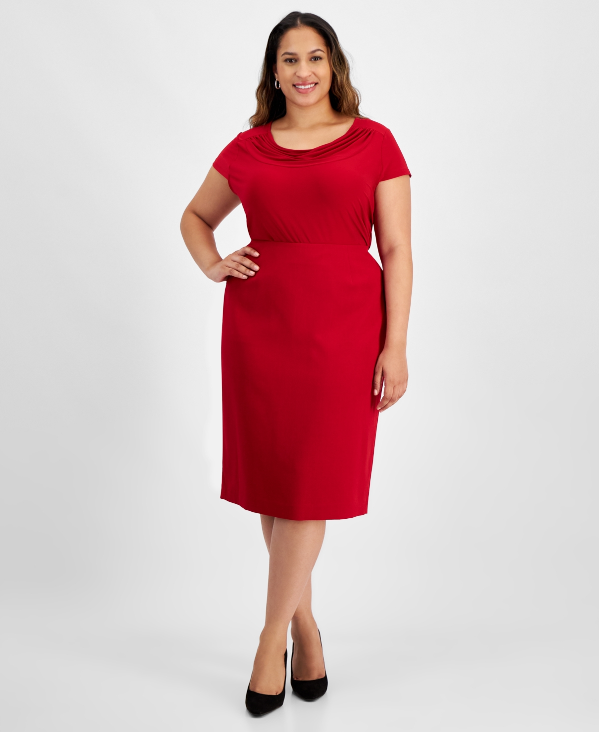 Kasper Plus Size Skimmer Skirt In Fire Red