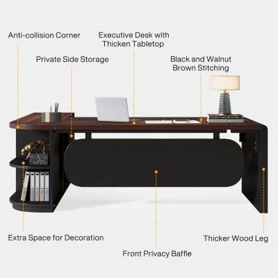 80'' Executive Desk, L-Shaped Office Table with 55'' Cabinet, Large Computer Desk with Storage Drawers and Shelve