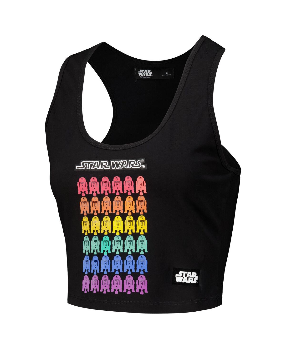 Freeze Max Women's R2-d2 Black Star Wars Rainbow Tri-blend Tank Top In Black