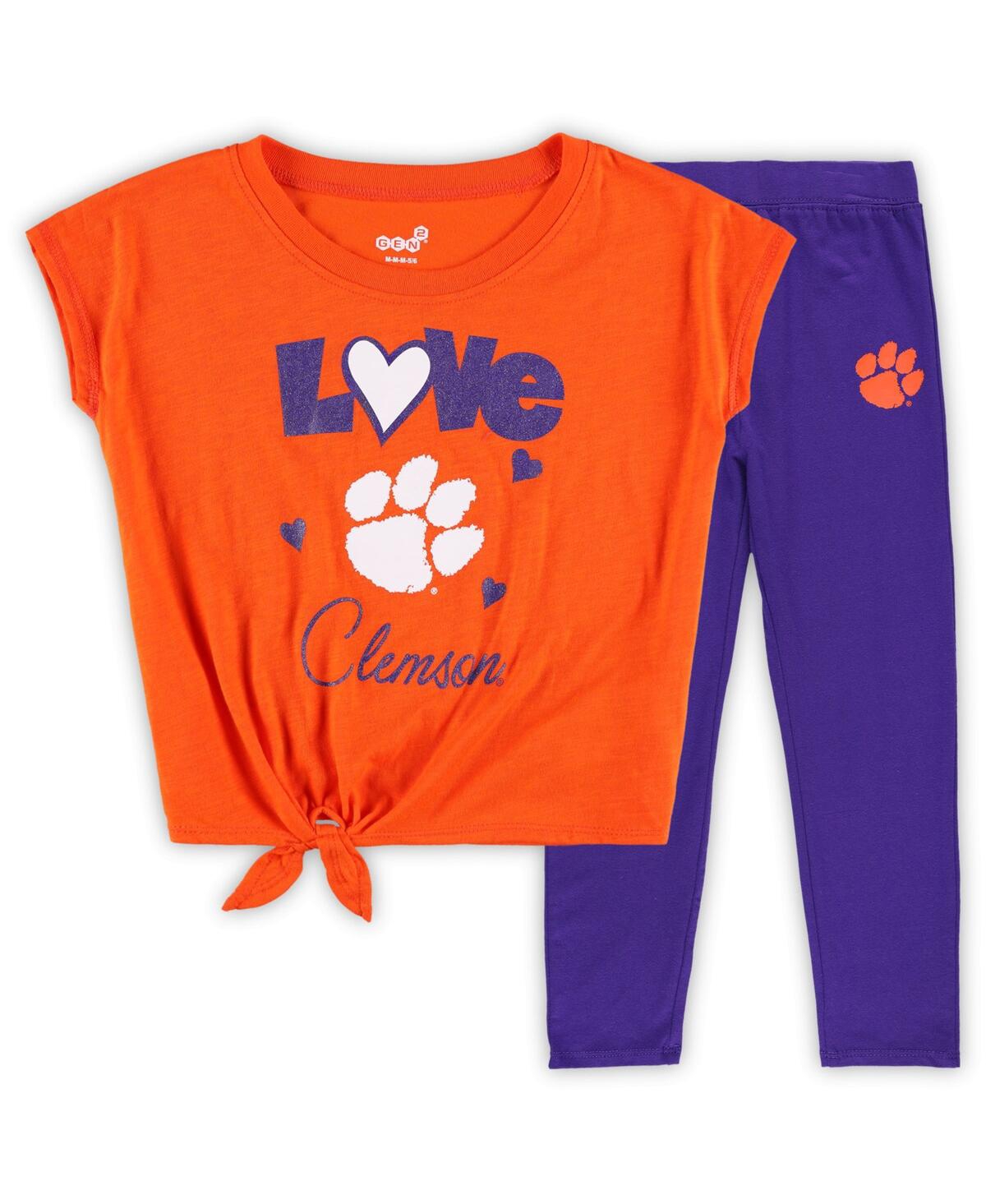 Outerstuff Preschool Toddler Orange/purple Clemson Tigers Forever Love T-shirt Leggings Set In Orange