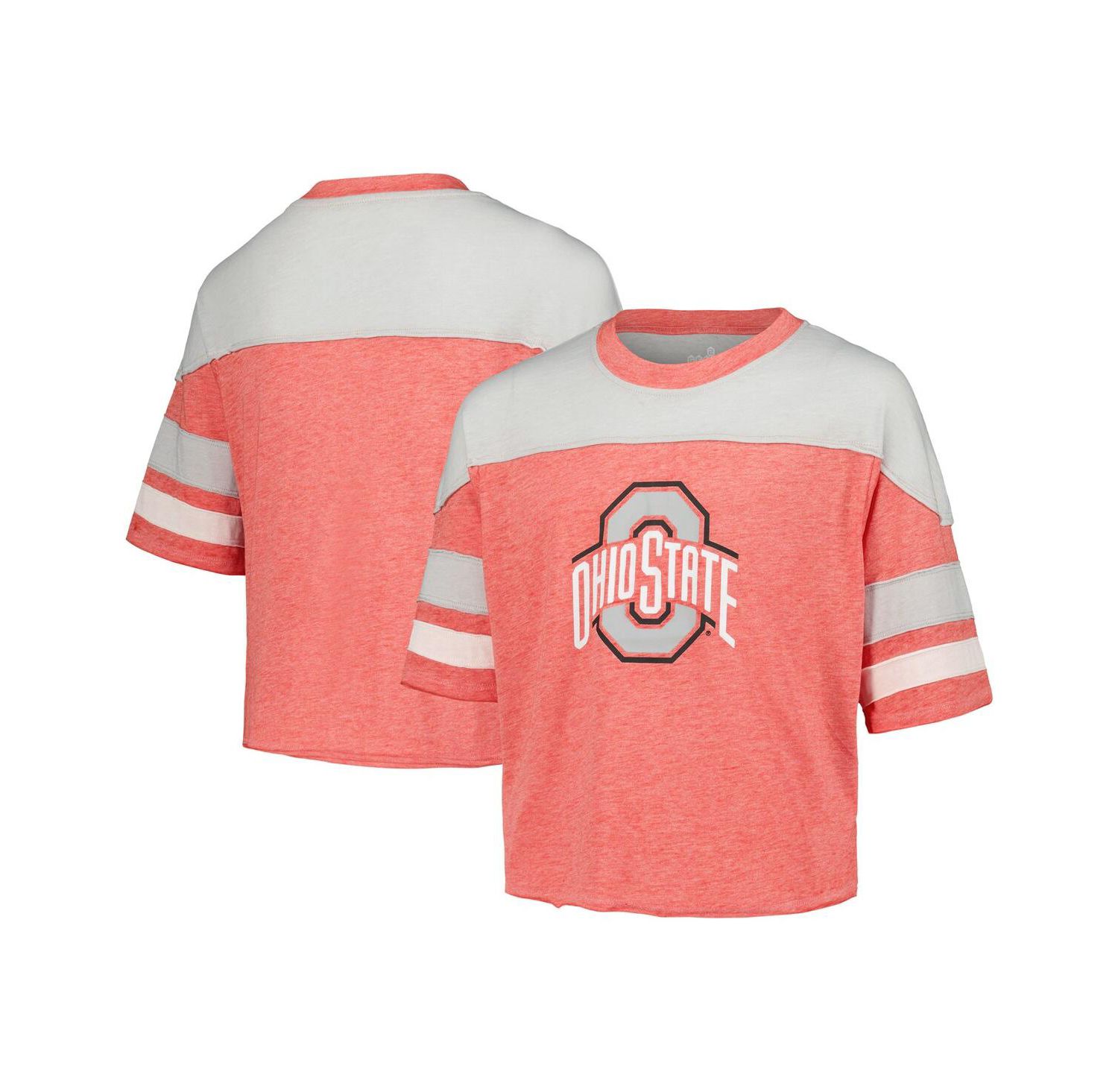 Girls Scarlet Ohio State Buckeyes Sunday Friday Sleeve Stripe Jersey T-Shirt