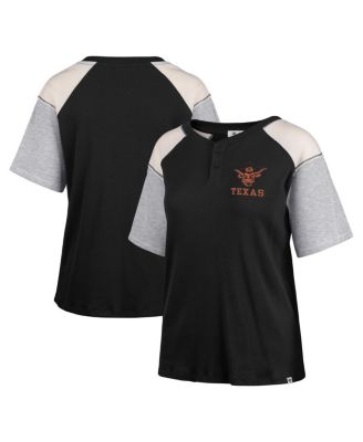 Women's Black Texas Longhorns Underline Harvey Colorblock Raglan Henley T-Shirt