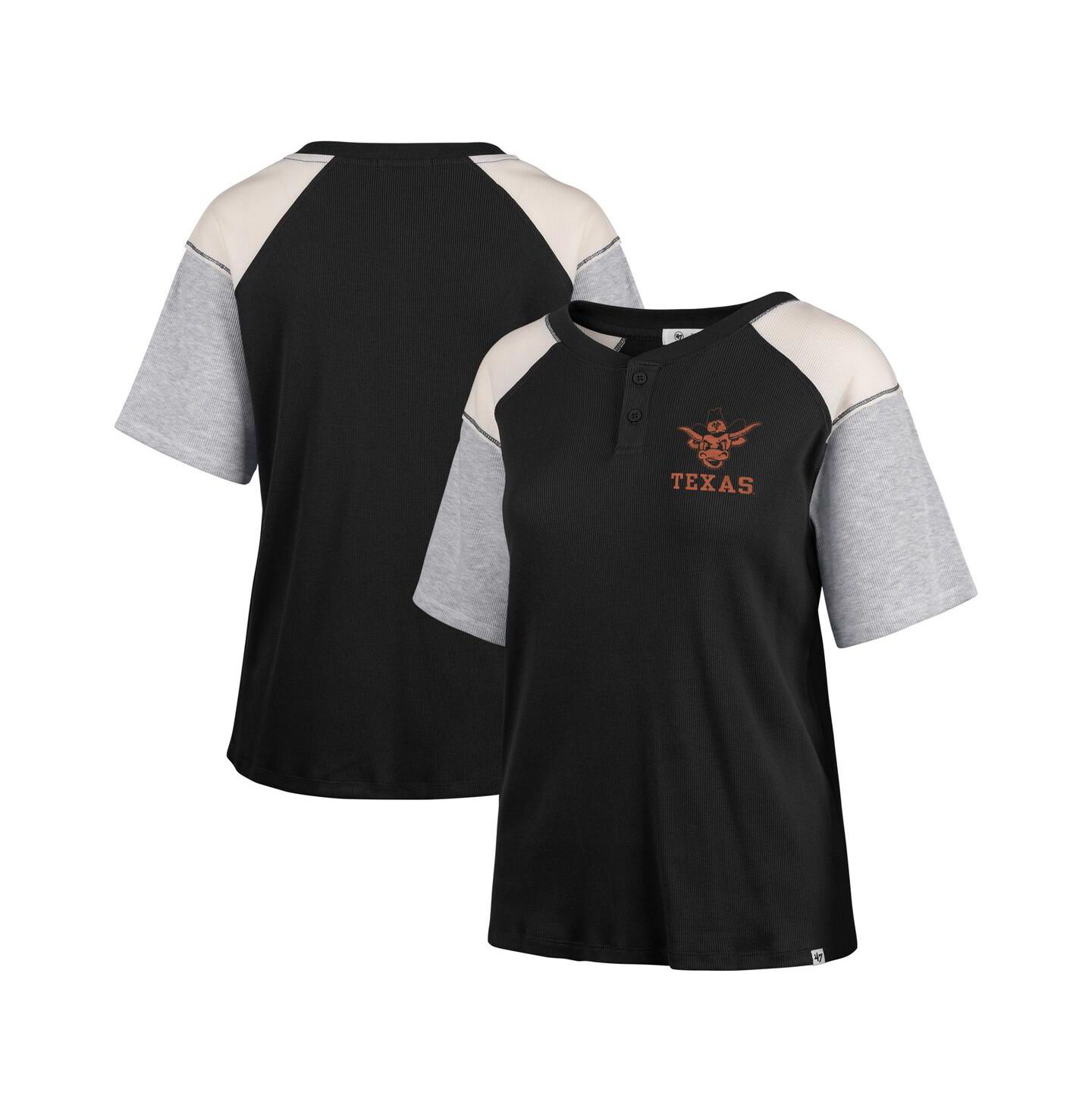 Женская футболка '47 Brand Black Texas Longhorns Underline Harvey Colorblock Raglan Henley — фото 1