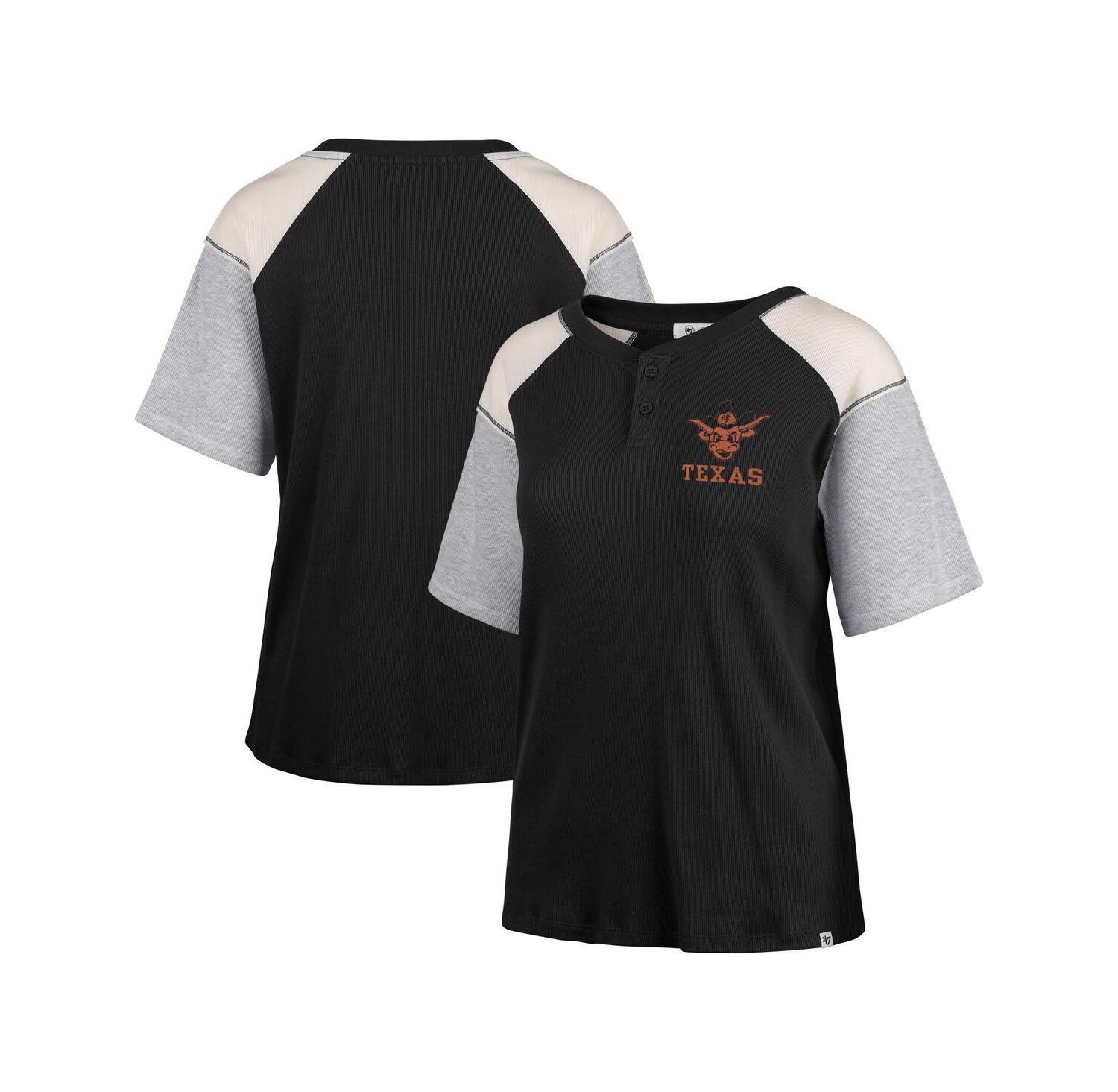 Women's Black Texas Longhorns Underline Harvey Colorblock Raglan Henley T-Shirt
