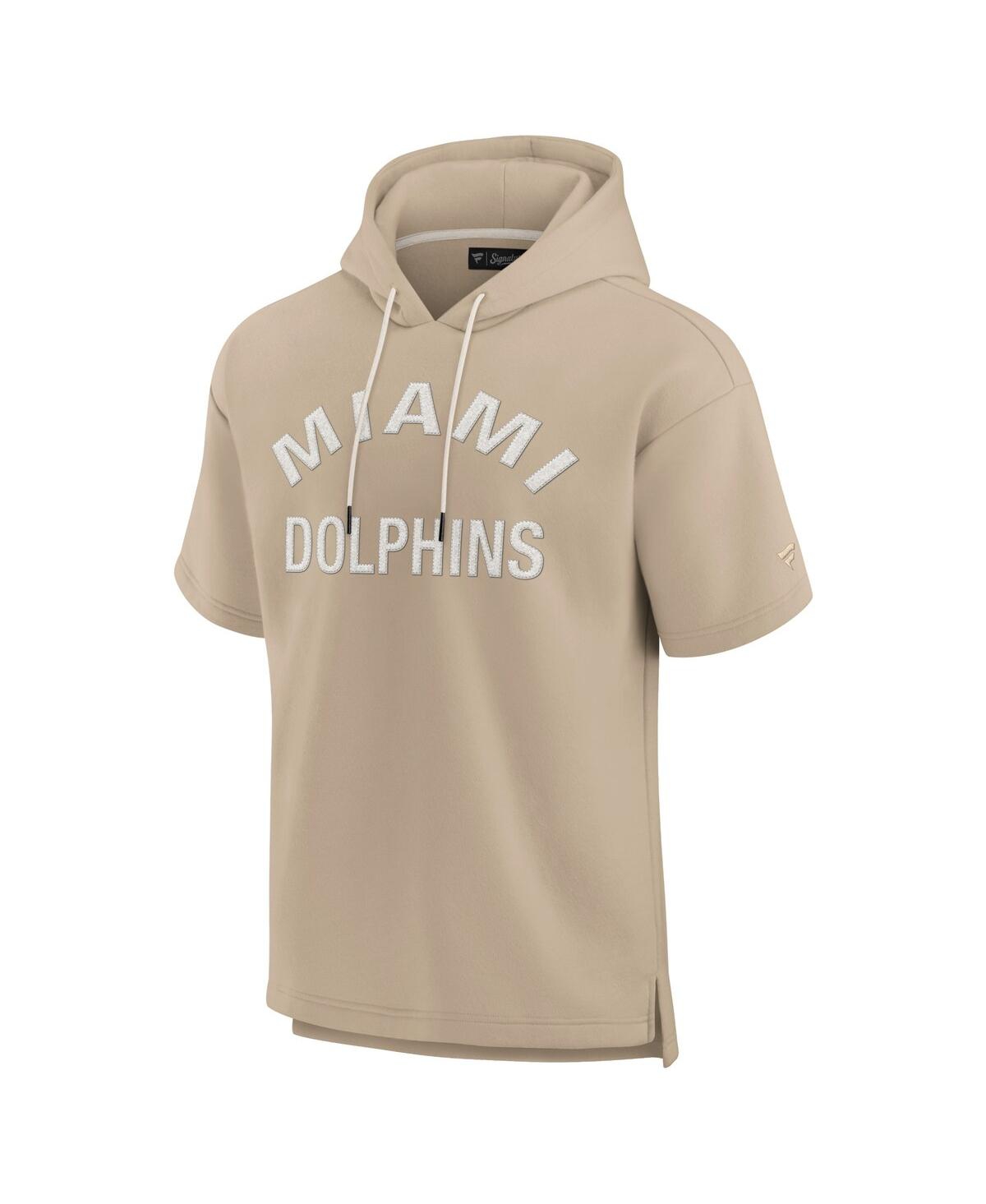 Shop Fanatics Men's And Women's Khaki Miami Dolphins Elements Super Soft Fleece Short Sleeve Pullover Hoodie