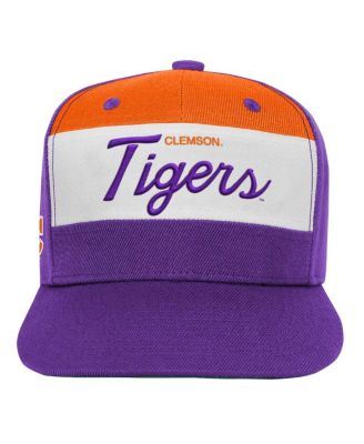 Big Boys and Girls White/Purple Clemson Tigers Retro Sport Colorblock Script Snapback Hat