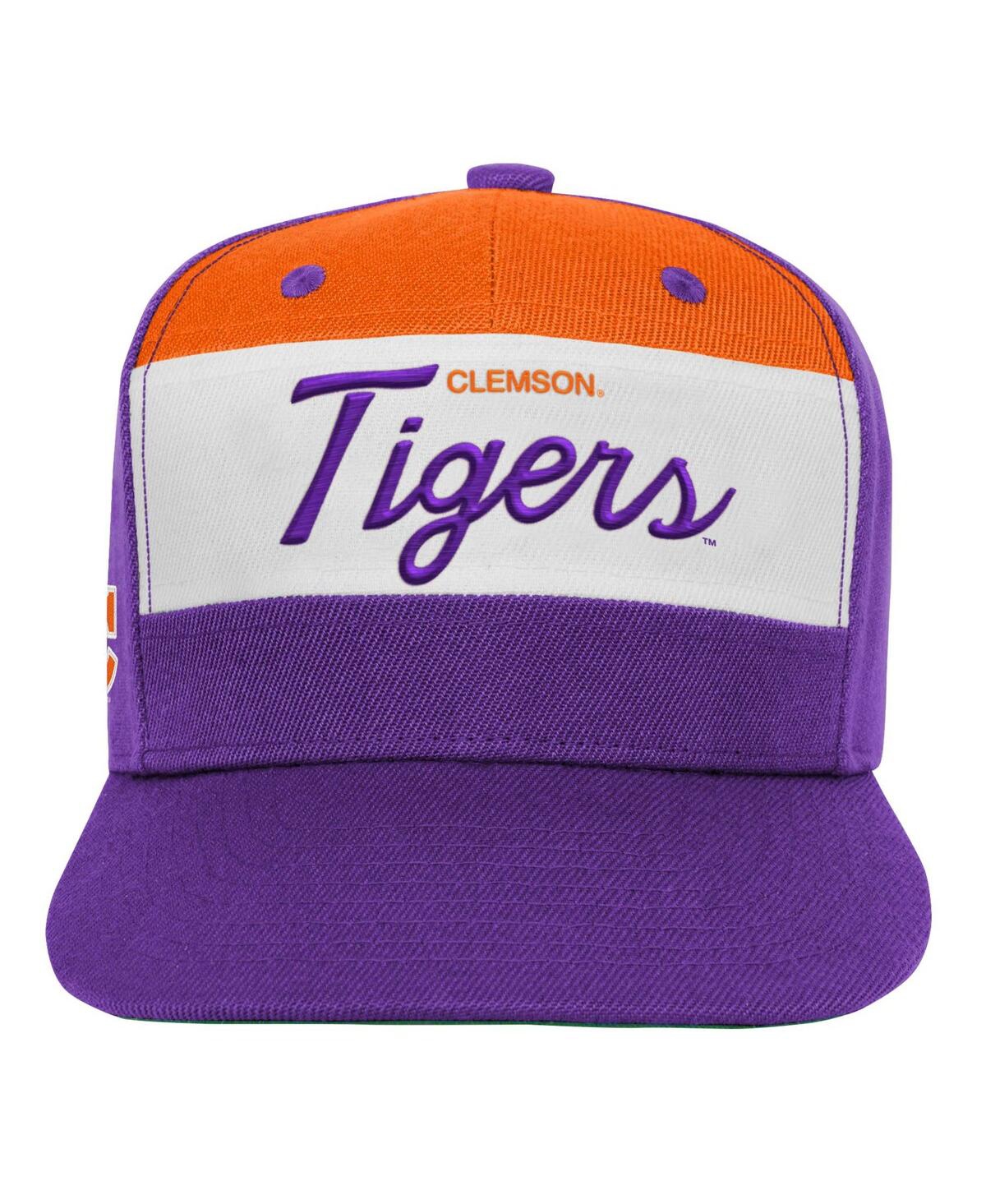 MITCHELL & NESS BIG BOYS AND GIRLS WHITE/PURPLE CLEMSON TIGERS RETRO SPORT COLORBLOCK SCRIPT SNAPBACK HAT 
