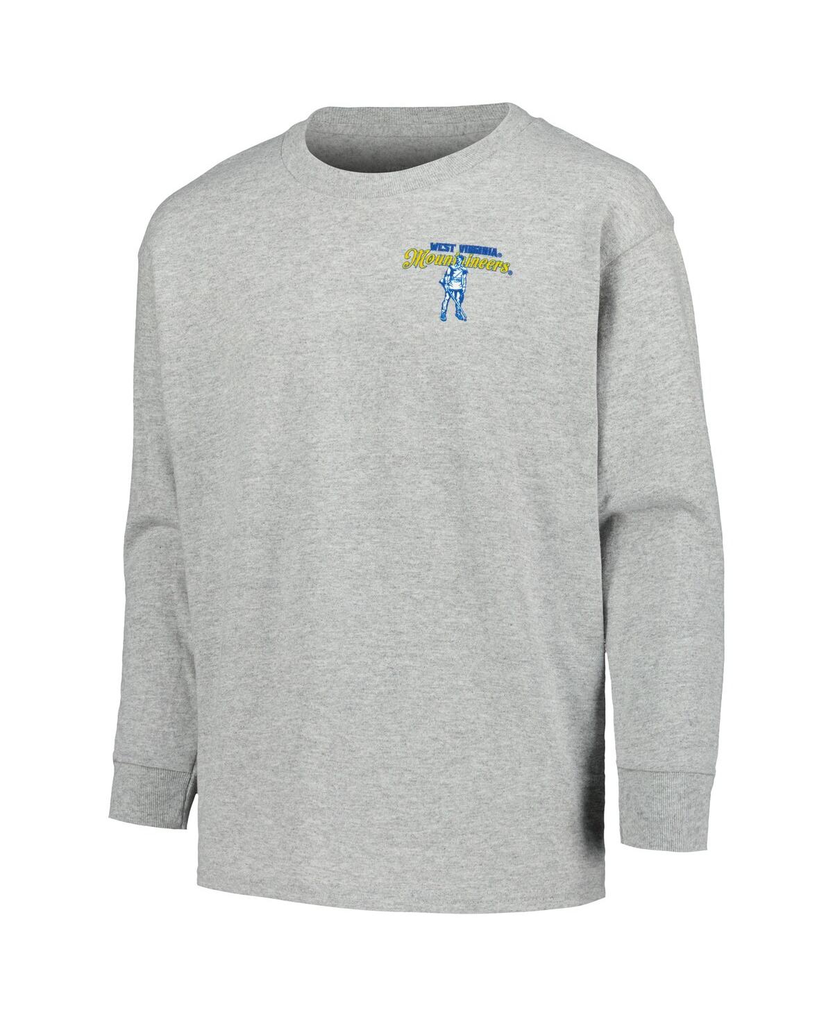 Shop Image One Big Boys And Girls Gray West Virginia Mountaineers Retro Script Long Sleeve T-shirt