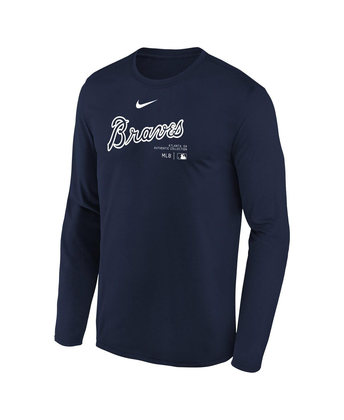 Nike Big Boys and GirlsAtlanta Braves Authentic Collection Long Sleeve Performance T-Shirt - Navy