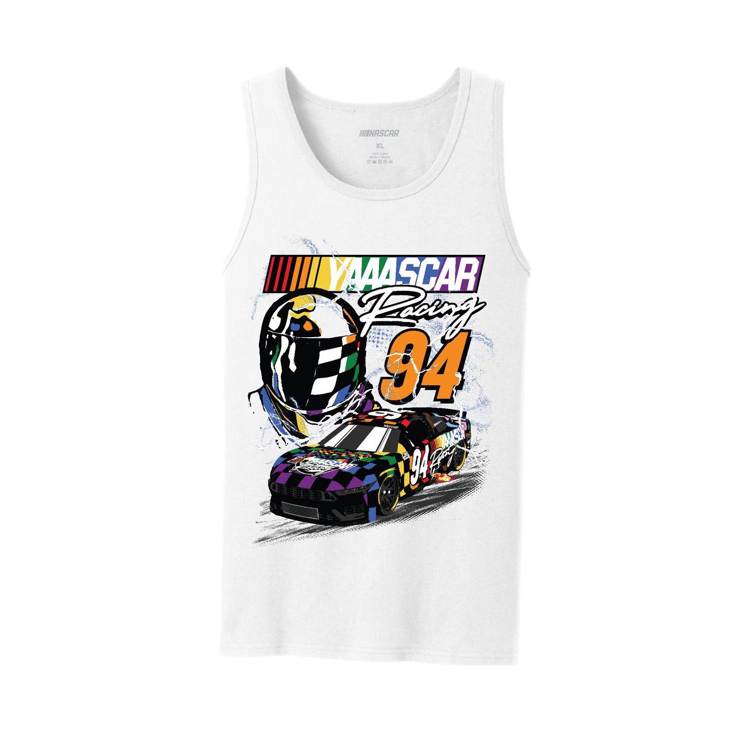 Men's White NASCAR YAAASCAR Pride Tank Top