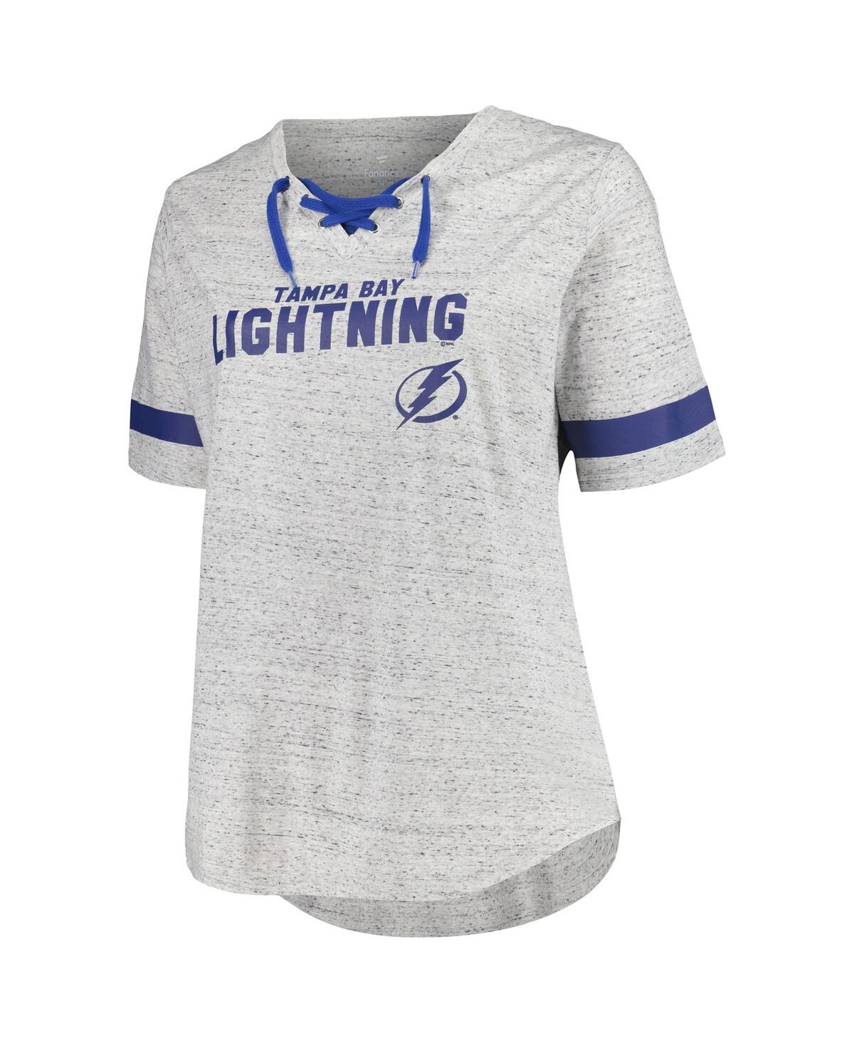 Fanatics Women's Heather Gray Tampa Bay Lightning Plus Size Lace-up T-shirt In Heather Gray,royal