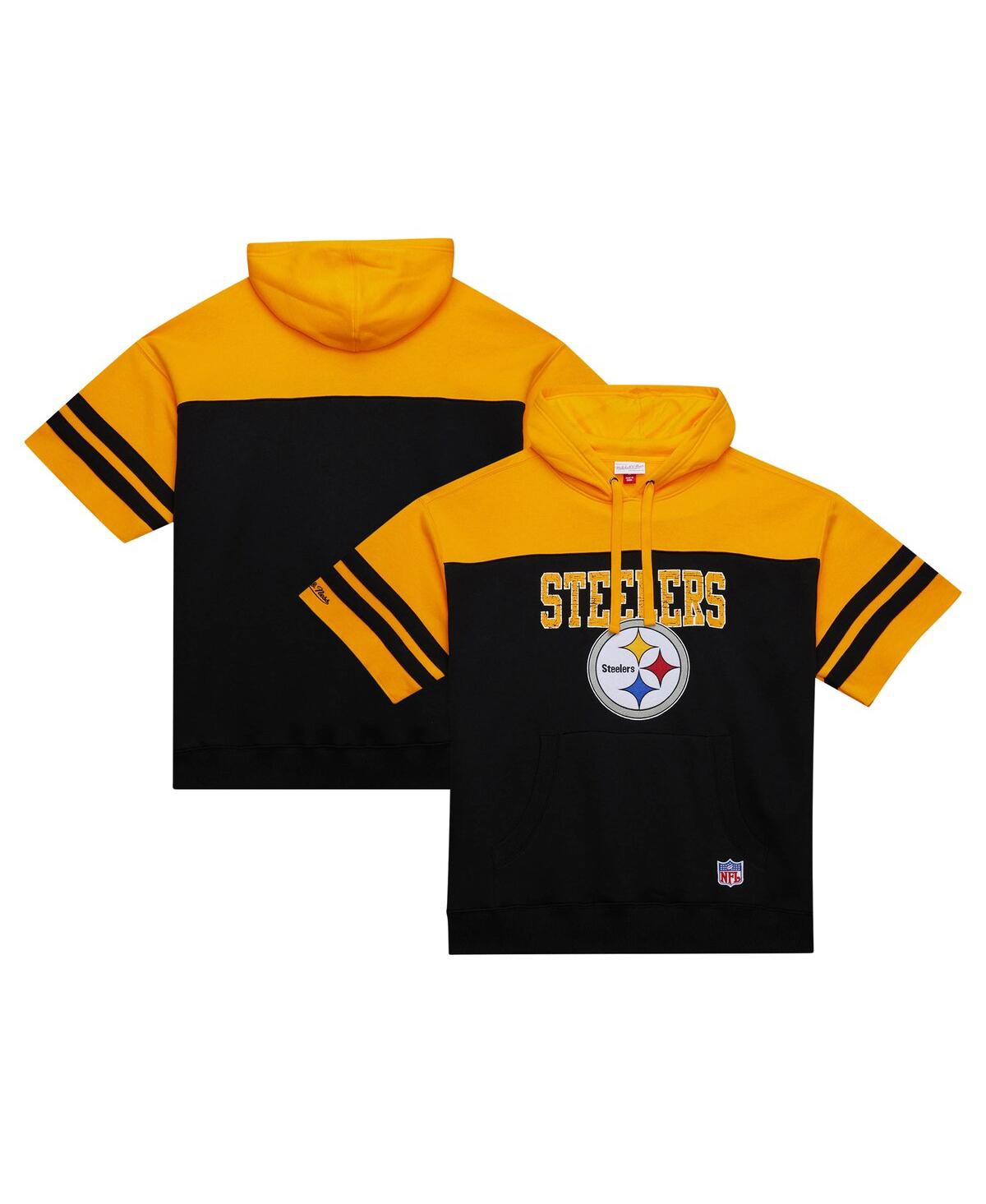 Mitchell & Ness Men's Black Pittsburgh Steelers Off Field Vintage-like Logo Short Sleeve Pullover Hoodie - Black