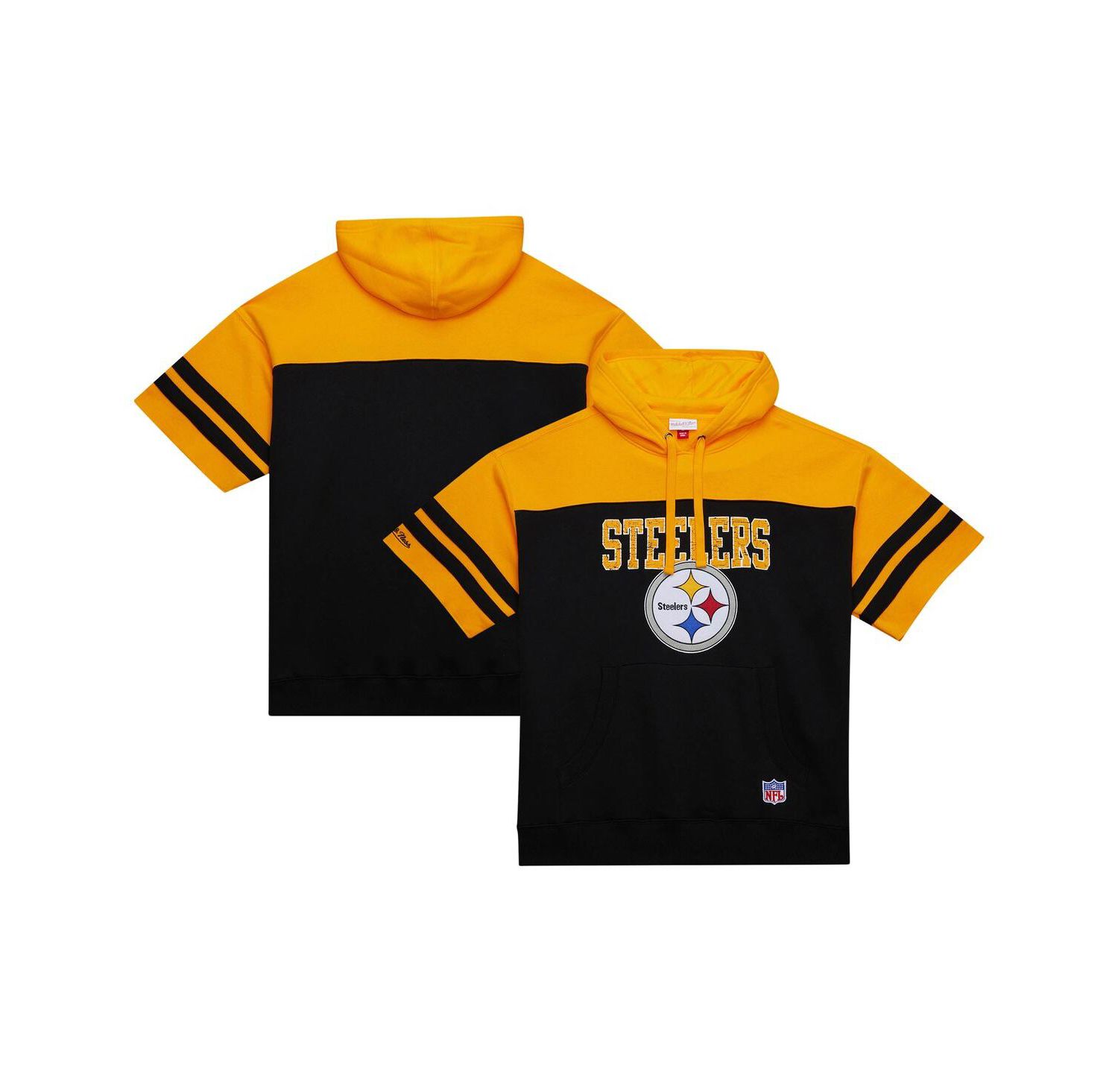 Men's Black Pittsburgh Steelers Off Field Vintage-like Logo Short Sleeve Pullover Hoodie
