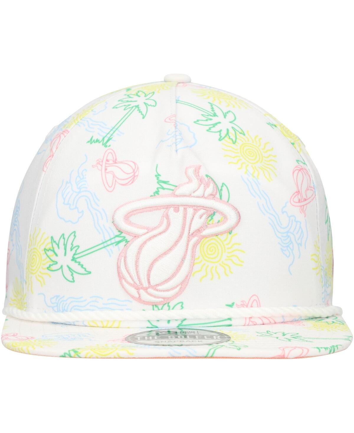 NEW ERA MEN'S WHITE MIAMI HEAT PALM TREES AND WAVES GOLFER ADJUSTABLE HAT 