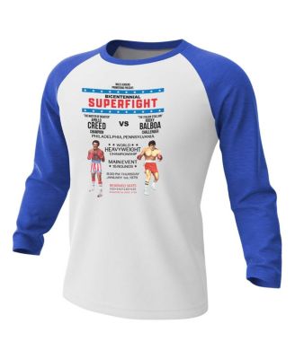 Men's White/Blue Rocky Super Fight Poster 3/4-Sleeve Raglan T-Shirt