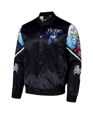 Men's Black/Blue Venom Symbiote Fanimation Satin Full-Snap Jacket