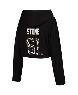 Women's Mark Stone&nbsp;Black Vegas Golden Knights Leopard Print Name Number Cropped Pullover Hoodie