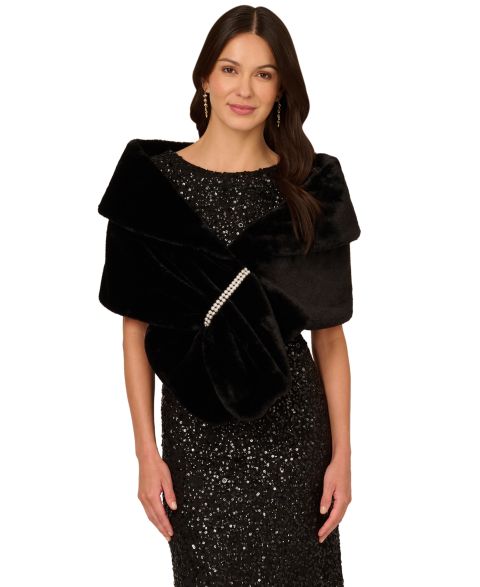 Женские куртки Adrianna Papell Embellished Faux Fur Wrap, цвет: Чёрный