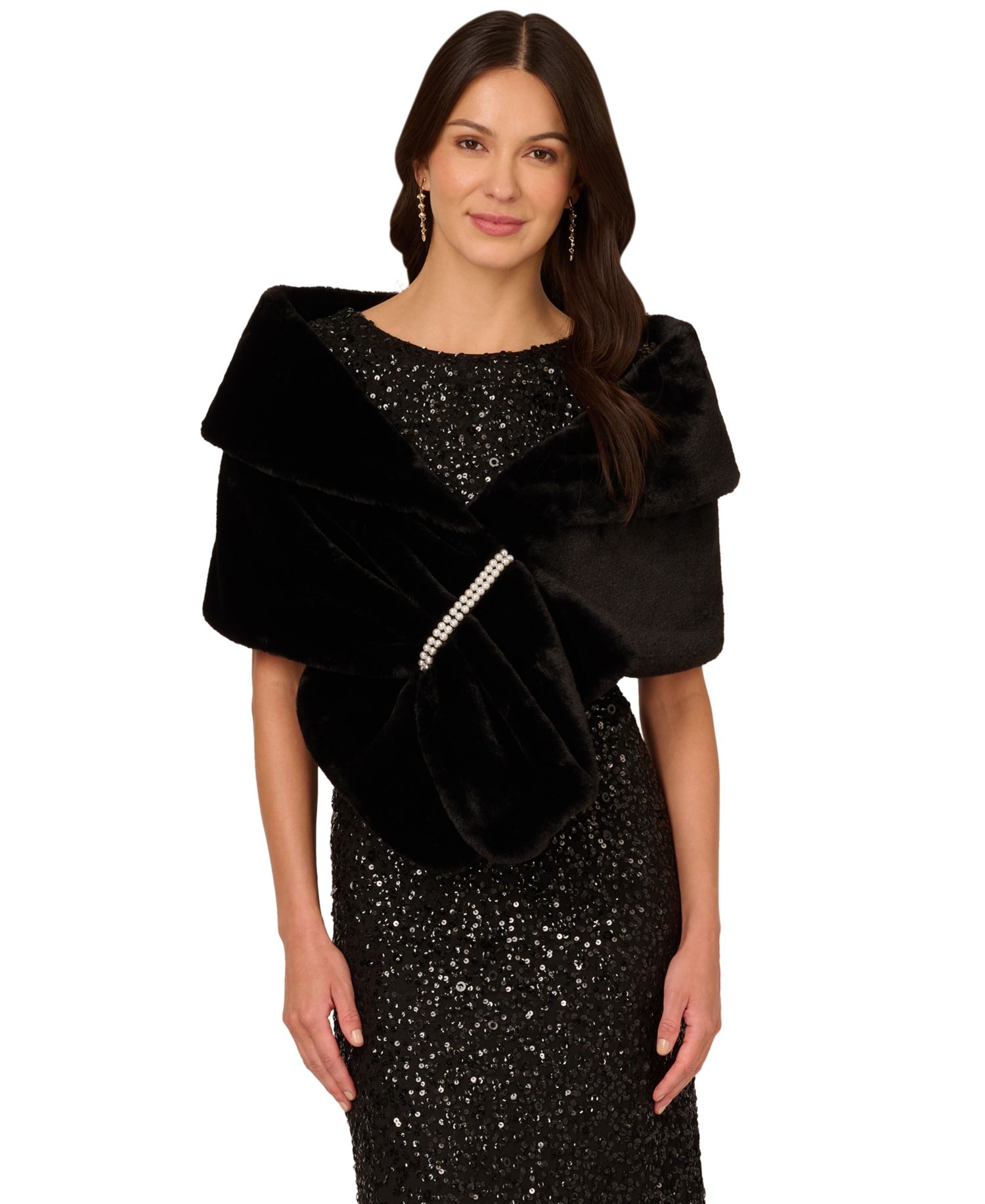 Women's Embellished Faux Fur Wrap