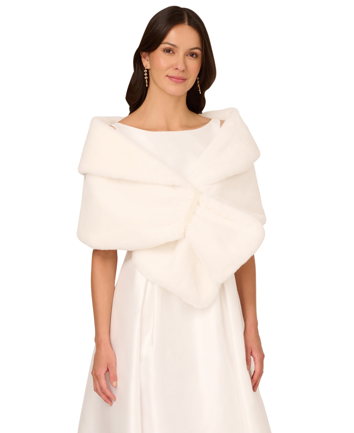 Adrianna Papell Women's Embellished Faux Fur Wrap In Ivory