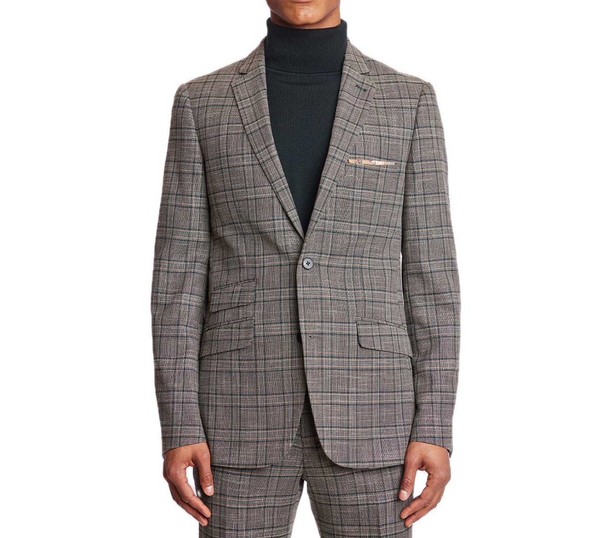 Men's Dover Slim-Fit Stretch Check Suit Jacket - Tan Forest
