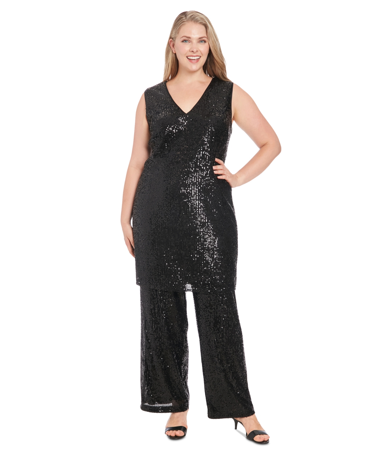 MUSE PLUS SIZE SLEEVELESS SEQUINED V-NECK TUNIC TOP 